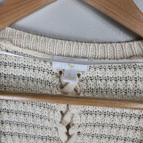 Charming Charlie Ivory Crochet Rope Back Detail Cardigan Sweater - Picture 2 of 6